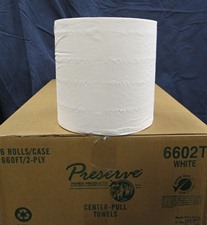 Single roll of paper towels on top of case